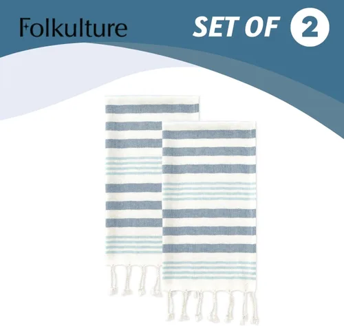 Vista 5 de Folkulture Toallas de mano para baño (16 x 30) Juego de 2 toallas de mano decorativas con lazo para colgar Juego de toallas de mano turcas 100%