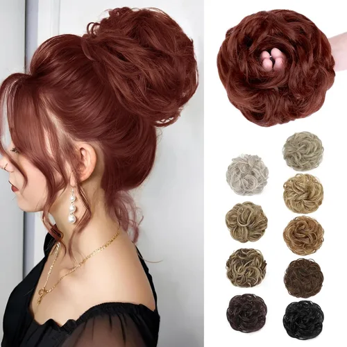 Vista 26 de MORICA Moño desordenado, extensiones de moño sintético para mujeres (rubio beige ceniza)