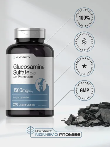 Vista 5 de Horbäach Sulfato de glucosamina 1500mg 240 comprimidos 2KCI con potasio Suplemento sin OMG y sin gluten