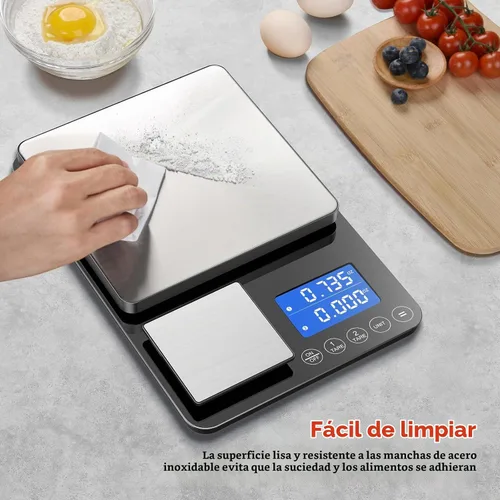 Vista 7 de KUAIVO Báscula de cocina de doble plataforma de 0.001 onzas / 33 libras, báscula digital de alimentos con dos superficies de precisión, pantalla