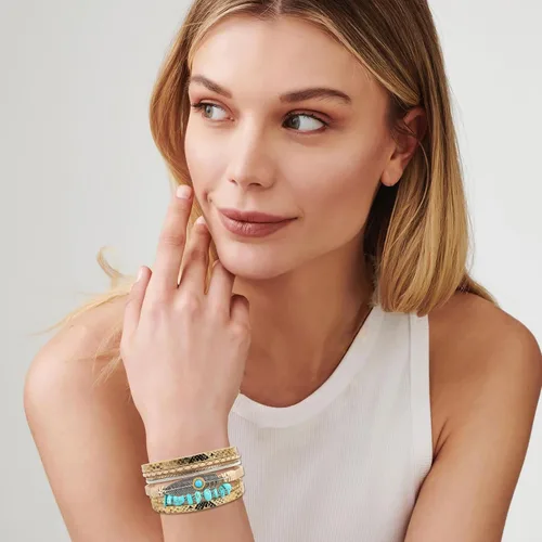Vista 7 de Long tiantian Pulseras para mujer, joyería turquesa de moda para mujer, pulsera de múltiples hebras, pulseras de cuero para mujer, pulseras