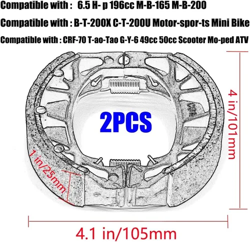 Vista 2 de Kucehiup CG125 Zapata de tambor de freno, 2 piezas, universal de 4.134 in, zapata para 6.5 Hp 196cc MB165 MB200 BT200X CT200U Motorsports Mini Bike
