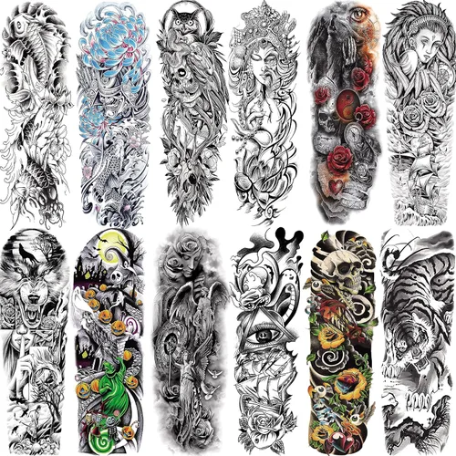 Vista 7 de Aresvns Tatuajes temporales de brazo completo para hombres y mujeres (19 x 7 pulgadas), tatuajes de manga impermeable y de larga duración