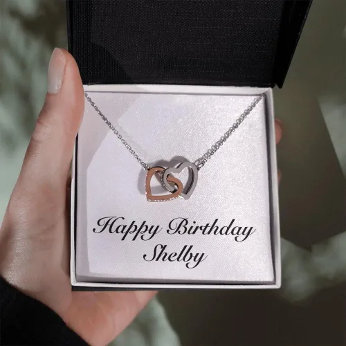Vista 3 de Happy Birthday Shelby - Interlocking Hearts Necklace Personalized Name