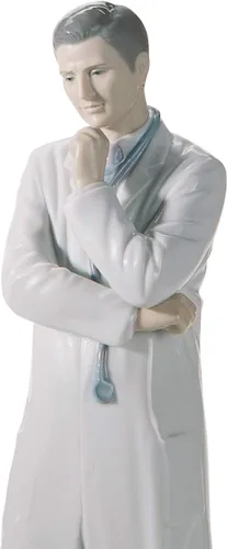 Vista 2 de LLADRÓ Figura de médico masculino. Piel clara. Figura de médico de porcelana.