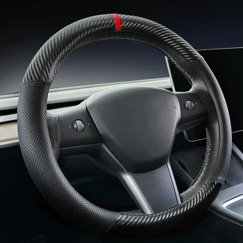 Vista 9 de Carodi Funda de gamuza para volante de automóvil, adecuada para funda de volante Tesla Model 3/Model Y