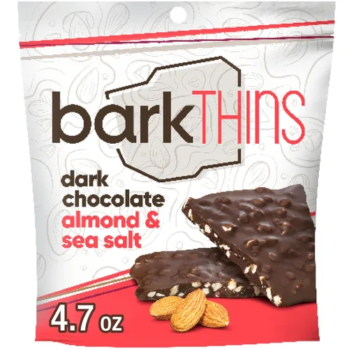 Vista 5 de barkTHINS Sal marina de almendras, sal marina de pretzel, chocolate negro de coco y almendras, chocolate negro, comercio justo y sin OMG, bolsas