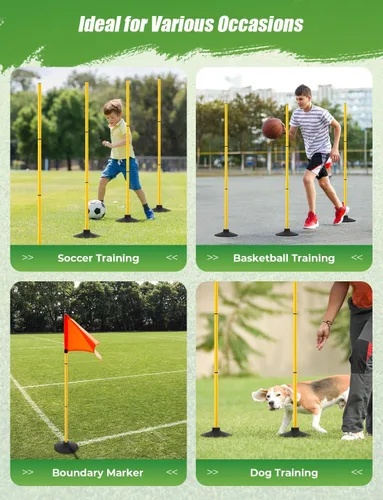 Vista 4 de GHB Postes de Agilidad Paquete de 4 de 50" Postes de Entrenamiento de Fútbol Deportivo, Equipo de Entrenamiento de Velocidad Desmontable Accesorios