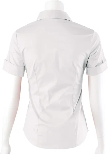 Vista 3 de Blusa de manga corta elástica con cuello abotonado para oficina, formal, informal, para mujer, ajuste (XS-3XL)