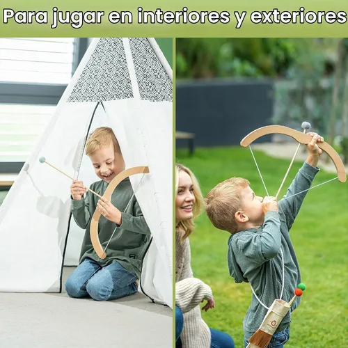 Vista 4 de BOWRILLA® Conjunto de Arco y Flecha para Niños Juguete de Tiro con Arco de Madera para Niños y Niñas de 3 a 7 Años, Arco y Flecha para Niños