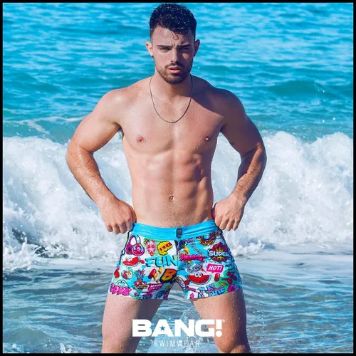 Vista 34 de Bang Men's Swimwear - Beach Shorts - Stretchy Quick-Dry All-Use Premium Swimsuit Trunk Square Cut