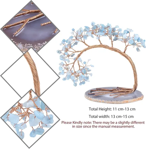 Vista 3 de SUNYIK Árbol de dinero de aguamarina curativa, árbol bonsái de cristal Fengnshui hecho a mano con base de ágata para suerte de riqueza, decoración