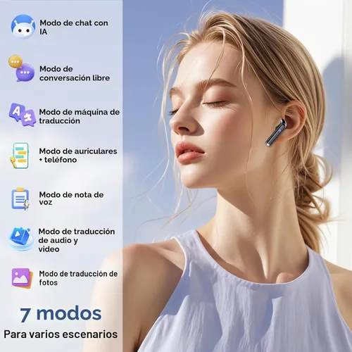 Vista 3 de Auriculares de traducción AI en tiempo real, 164 auriculares de traductor de idiomas 3 en 1 Bluetooth 5.4 con aplicación, auriculares de traducción