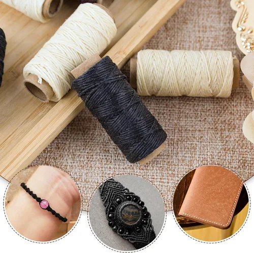 Vista 6 de Lineco Hilo de lino auténtico encerado, 20 yardas, paquete de 3 carretes, color negro Se utiliza para coser y encuadernar, cuero cosido a mano