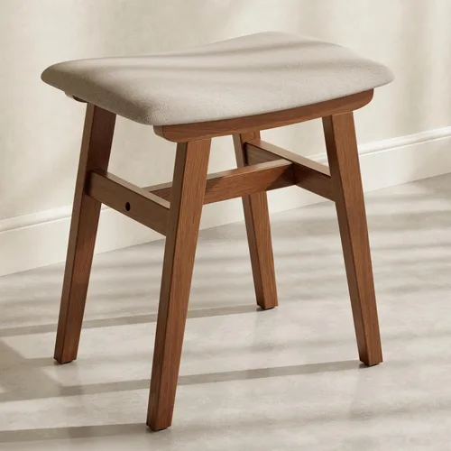 Vista 13 de Taburete de tocador pequeño de madera maciza, silla de maquillaje compacta con cojín de sillín, asiento de esponja de alto rebote cubierto de lino
