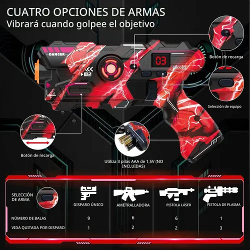 Vista 4 de Juego de 2 pistolas láser con pantalla LED digital, chalecos láser Inoor para exteriores, para niños de 8, 9, 10, 11 y 12 años en adelante