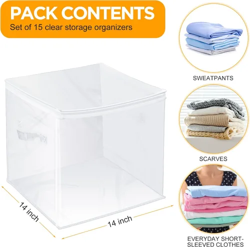 Vista 2 de Newwiee 15 cubos transparentes de almacenamiento de 14 x 14 x 14 pulgadas, organizador de cubos de plástico con cremallera, organizador plegable