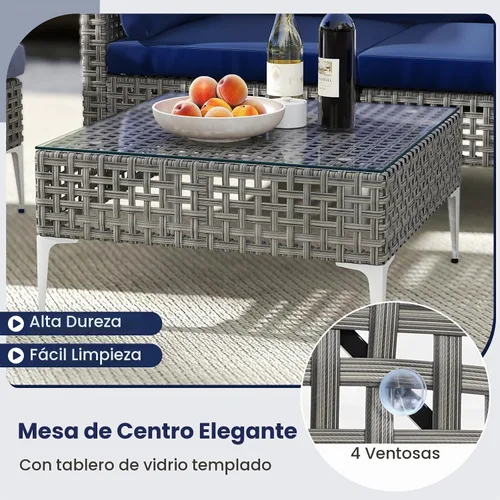 Vista 8 de Tangkula Juego de muebles de exterior de 5 piezas, juego de sofá modular acolchado de mimbre resistente con mesa de café de vidrio templado