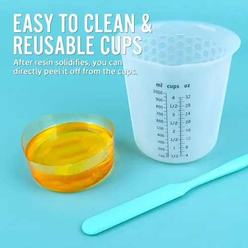 Vista 8 de Juego de tazas medidoras de mezcla de resina de silicona de 1L para suministros de resina, marcas fáciles de leer, taza grande de 1000ml/32oz, tazas