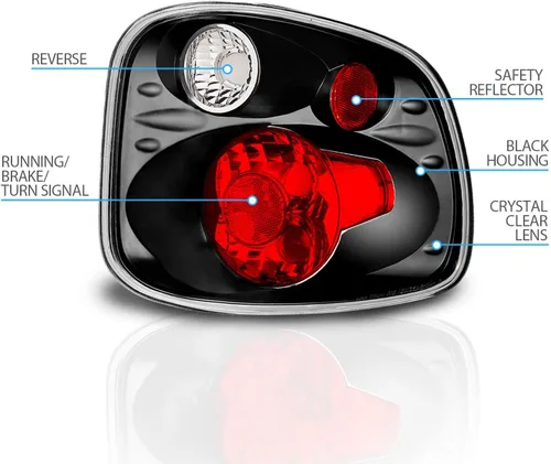 Vista 4 de AmeriLite para Ford F-150 Flareside 2001-2003, juego de luces traseras de repuesto Euro Black, lámpara de freno, par - lado del pasajero