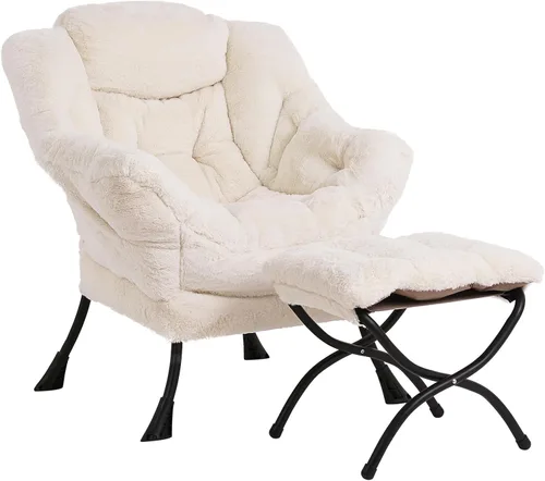Vista 13 de LITA - Silla perezosa con otomana, sofá tapizado de ocio moderno de acento, silla de lectura contemporánea de salón con reposabrazos y bolsillo