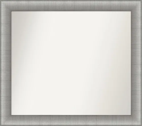Vista 161 de Amanti Art Espejo de baño plateado para sobre el fregadero, 28 x 37 pulgadas, elegante espejo rectangular de peltre cepillado, marco de madera