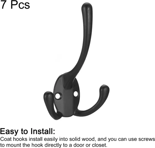 Vista 3 de uxcell Ganchos de pared, 7 piezas – Gancho retro de tres puntas de aleación de zinc, ganchos montados en la pared para colgar toallas, ropa, Negro