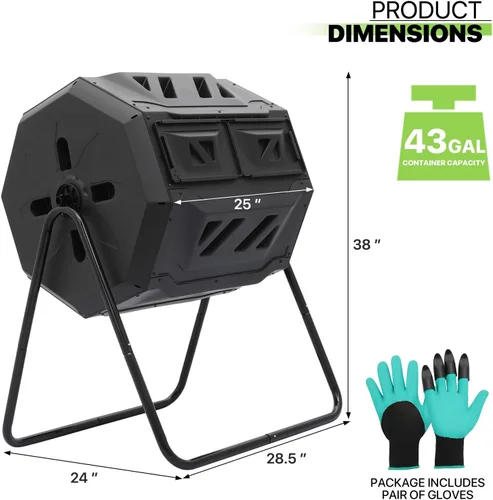 Vista 3 de Magshion Vaso de compostaje de cámara de 43 galones para exteriores, contenedores de compostaje de alto volumen para jardín con puertas correderas