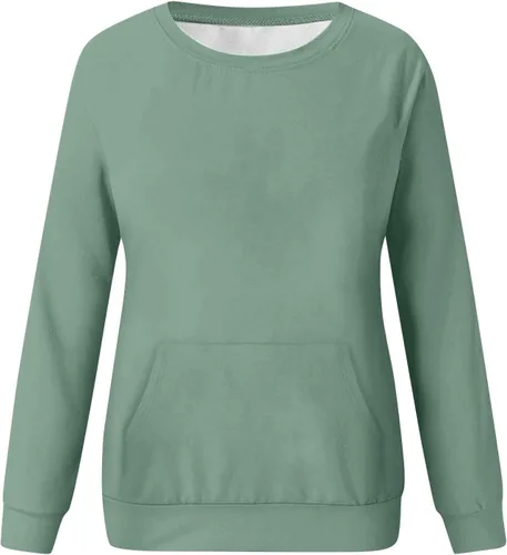 Vista 4 de DOLKFU Sudaderas casuales de manga larga para mujer, color liso, cuello redondo, ropa de otoño moderna con bolsillo