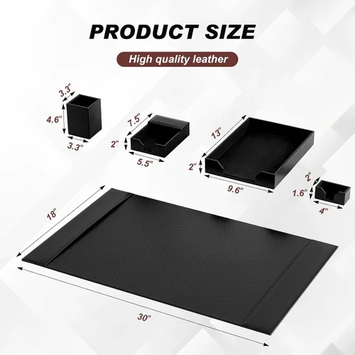 Vista 7 de Sayglossy Juego de 5 almohadillas de cuero para escritorio con rieles laterales, protector de escritorio de 30 x 18 pulgadas, bandeja para letras
