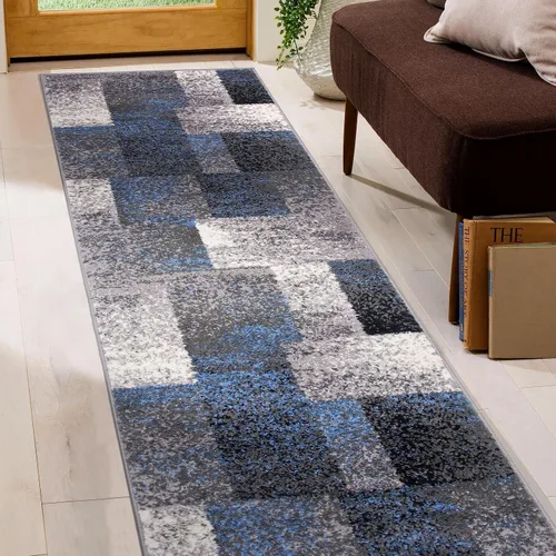 Vista 5 de Rugshop - Alfombra de corredor con diseño de cuadros, azul envejecida y moderna, no desprende pelos, para pasillo, entrada y cocina, 2 pies x 7 pies