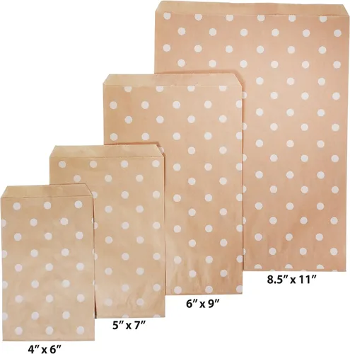 Vista 5 de CuteBox Bolsas de regalo de papel plano blanco con lunares (6 x 9 pulgadas) para mercancía, manualidades, recuerdos de fiesta, venta al por menor