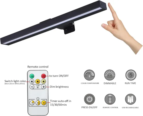 Vista 3 de MIOBLUE Luces LED para fotos con control remoto, luz de metal de 16 pulgadas, lámpara de visualización recargable, luz de diana regulable