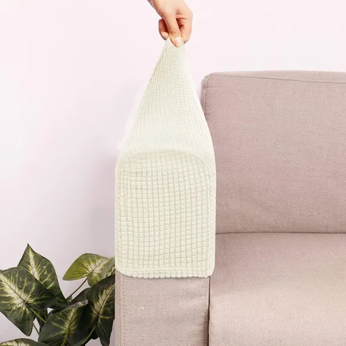 Vista 5 de RCFINE 2 fundas antideslizantes para reposabrazos de sofá, fundas elásticas para sillón, protector elástico para el hogar, oficina, sillón Beige