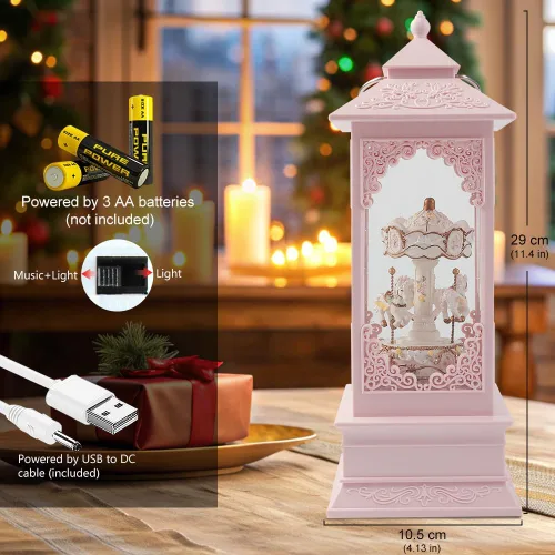 Vista 6 de Caja de música con carrusel de doble rotación de 360° para regalo, mujeres, niños, mamá, hija, nieta, regalo de Navidad y cumpleaños, color rosa