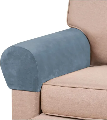 Vista 8 de Paquete de 2 fundas elásticas de terciopelo para reposabrazos, fundas antideslizantes para sofá, protectores elásticos suaves para sala de estar