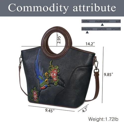 Vista 2 de Bolso bandolera de cuero genuino para mujer, bolso hecho a mano, bolso vintage de cuero en relieve, bolso de mano