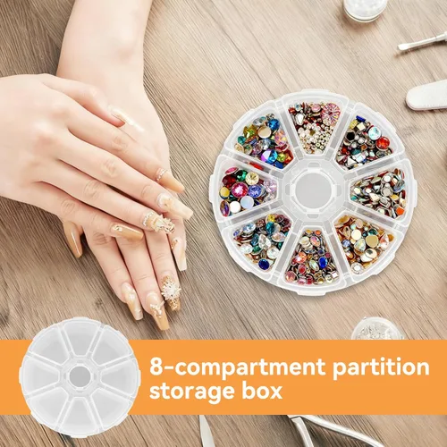 Vista 2 de Organizador de cajas divisoras de joyería de 8 rejillas, contenedor redondo de plástico transparente para almacenamiento de joyas, arte de uñas