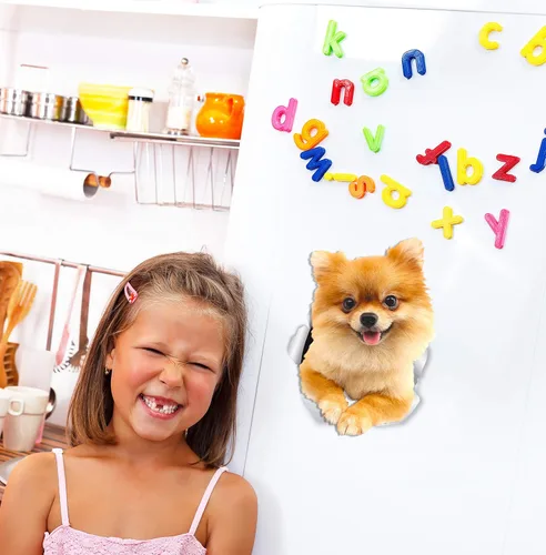 Vista 2 de Winston & Bear Calcomanías de pared para perros de Pomerania, paquete de 2, calcomanías para inodoro de perro alemán Spitz - Adhesivo 3D