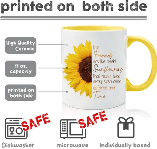 Vista 3 de Taza de café True Friends are Like Bright Sunflowers, llavero de girasol, divertida taza de refranes inspiradores, regalos de graduación