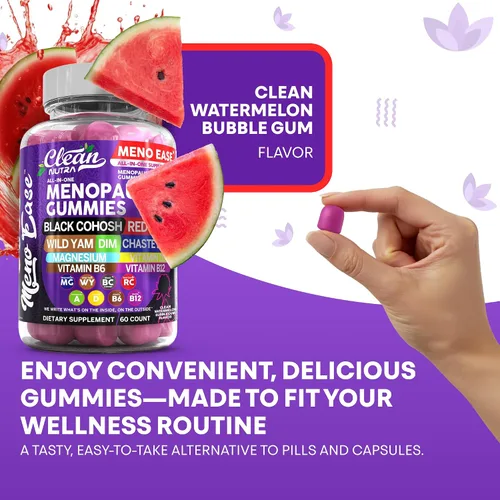 Vista 10 de Suplemento para la menopausia para mujeres en gomitas con cohosh negro, ñame silvestre, DIM, magnesio, trébol rojo, agracejo para el equilibrio