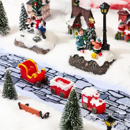 Vista 4 de Kosiz Village Street Mat de 5 x 50 pulgadas, accesorios de pueblo de Navidad, decoración de carretera en miniatura para exteriores, interiores