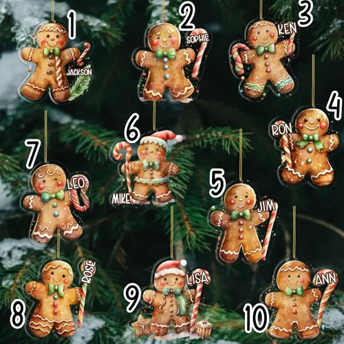 Vista 2 de Nazenti Adorno navideño de jengibre para niños, adorno familiar personalizado de galleta de jengibre, adorno de Navidad para niños, bonito lote