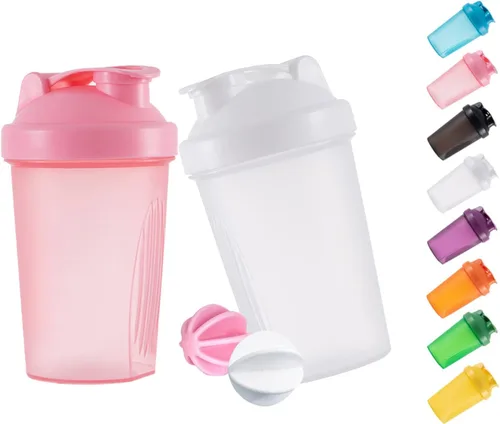 Vista 8 de Shaker Bottle - Batido de proteínas y botella agitadora de 16 onzas/13.5 fl oz con bolas batidoras, plástico sin BPA (negro y blanco (2 unidades)