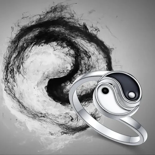 Vista 3 de Anillo de plata de ley S925 Yin Yang ajustable abierto Taiji para mujeres y hombres
