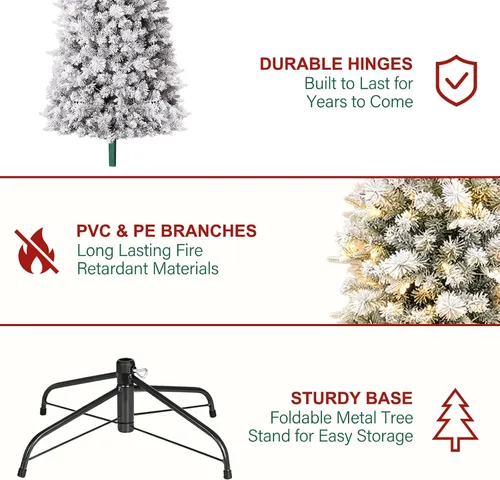 Vista 4 de Hykolity Árbol de Navidad flocado delgado de 7.5 pies con 200 LED blancos Pino flocado