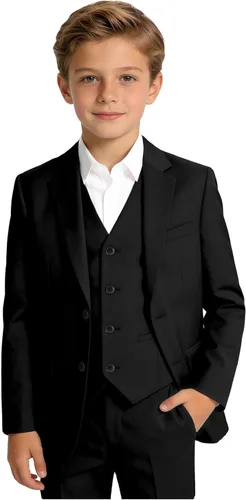 Vista 18 de Trajes para niños, traje de portador de anillos, chaleco formal y pantalones para niño, conjunto de trajes de boda Azul bebé