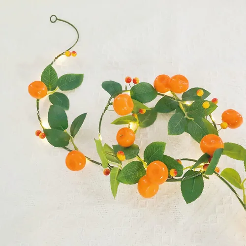 Vista 21 de Vid de mandarina con tira de luces LED, vid artificial de bayas de Kumquat de 6.6 ft, 1 cadena de 20 luces LED, funciona con pilas, decoración