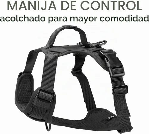 Vista 2 de TUG Arnés para perro con 2 puntos de conexión para correa Ajustable, acolchado, liviano Asa en la parte trasera Sin tirones, clip frontal Negro