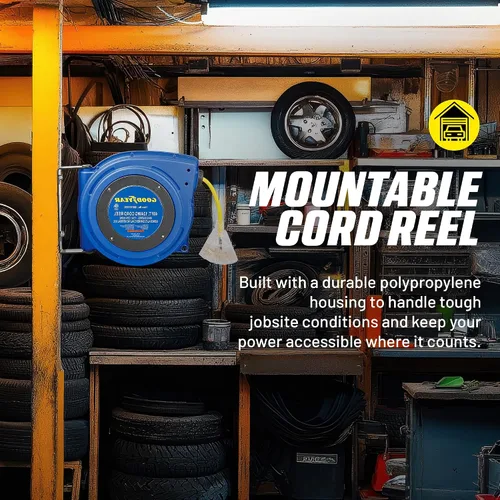 Vista 4 de Carrete de extensión Goodyear resistente, 40 pies, 12AWG/3C SJTOW, triple con conector con luz LED